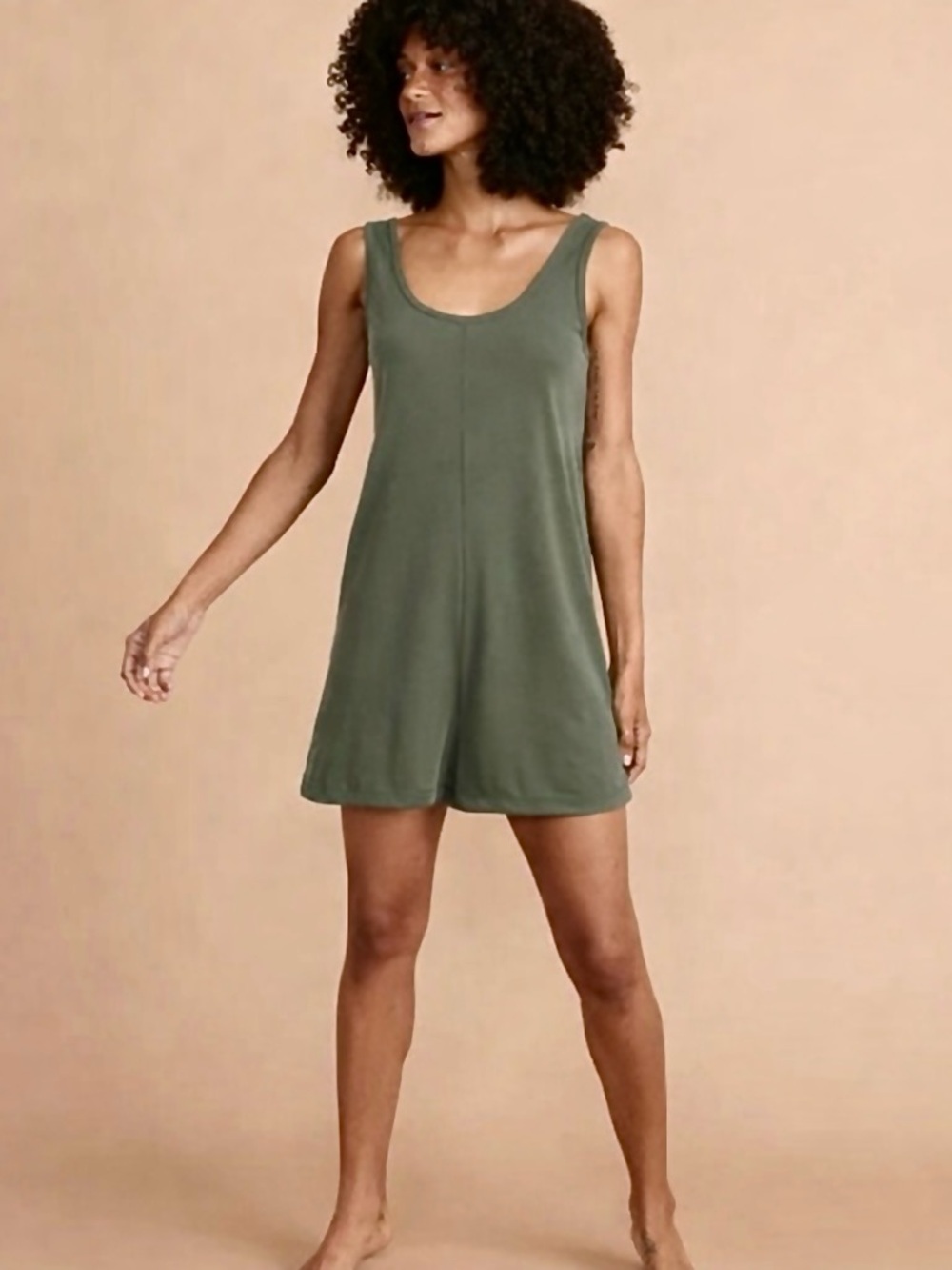 Marine Layer Luxe Rib Romper Olive Green Shorts One Piece Lounge M
